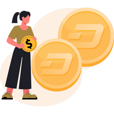 Girl is looking at dash coin  Illustration