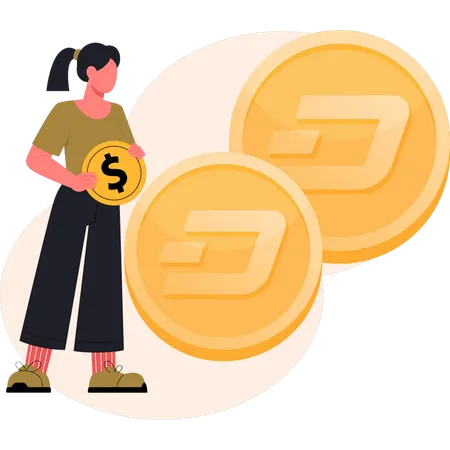 Girl is looking at dash coin  Illustration