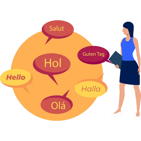 Girl is looking at different world languages  Illustration