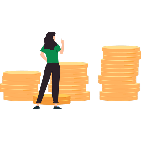 Girl is looking at dollar coins  Illustration