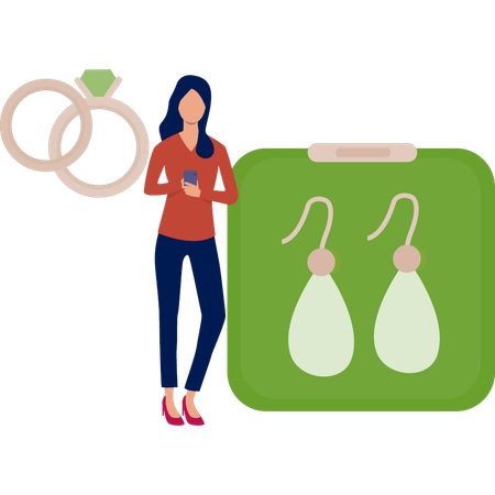 Girl is looking at earring  Illustration