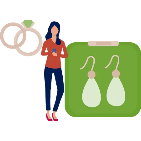 Girl is looking at earring  Illustration