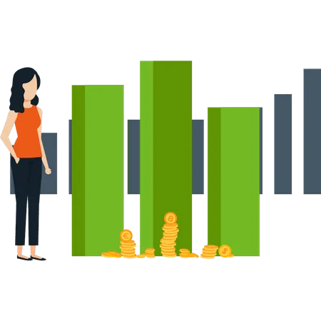 Girl is looking at finance graph  Illustration