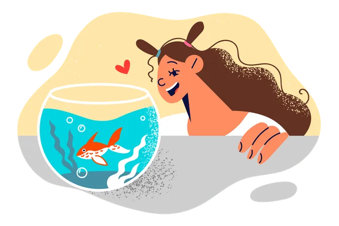 Girl is looking at fishpot  Illustration