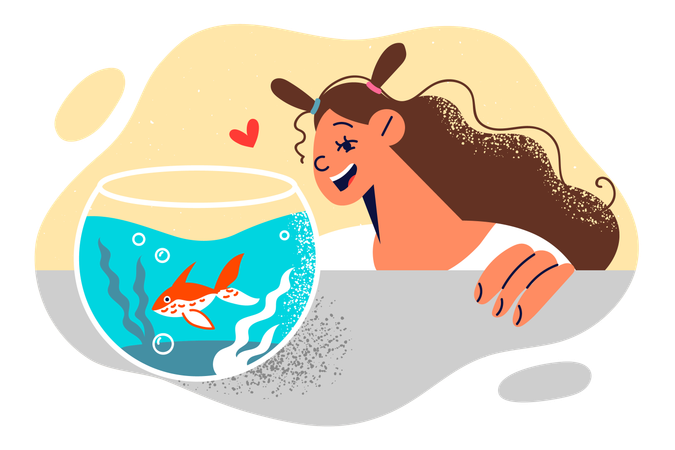 Girl is looking at fishpot  Illustration