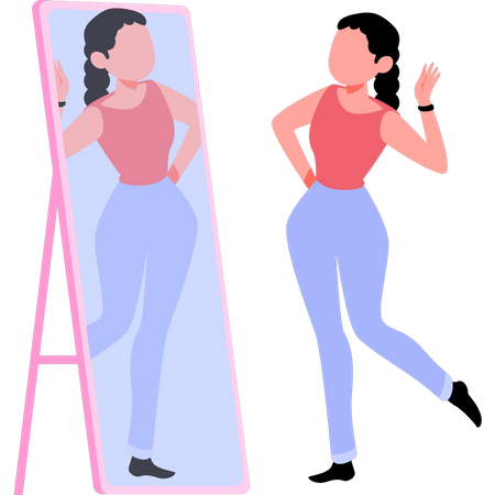 Girl is looking at herself in the mirror  Illustration