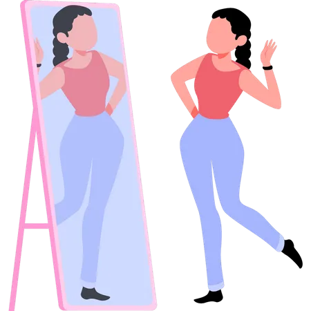 The Girl Is Looking At Herself In The Mirror Illustration