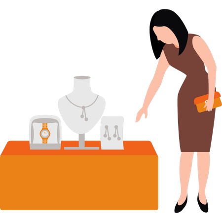 Girl is looking at jewelleries  Illustration
