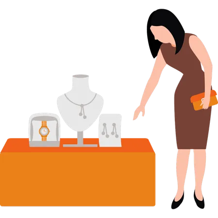 Girl is looking at jewelleries  Illustration