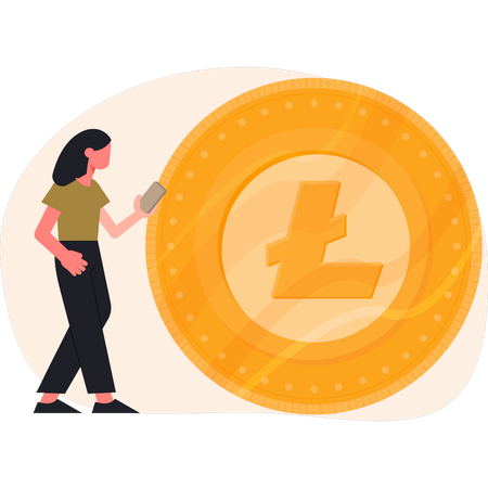 Girl is looking at litecoin  Illustration