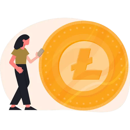 Girl is looking at litecoin  Illustration