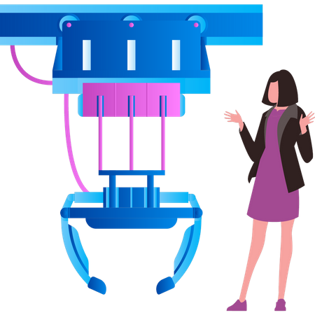 Girl is looking at machine  イラスト