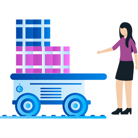 Girl is looking at package machine  イラスト