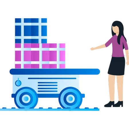 Girl is looking at package machine  イラスト