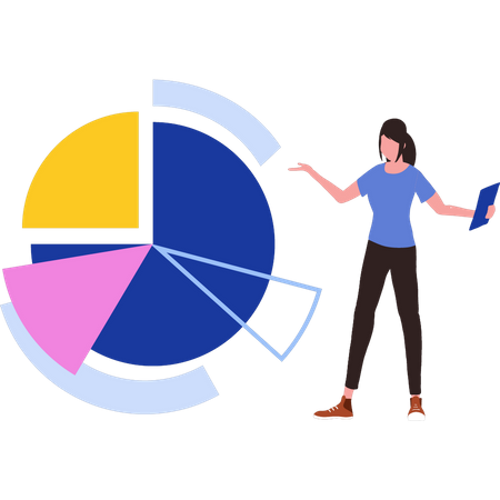 Girl is looking at pie chart  Illustration