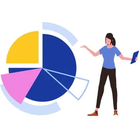 Girl is looking at pie chart  Illustration
