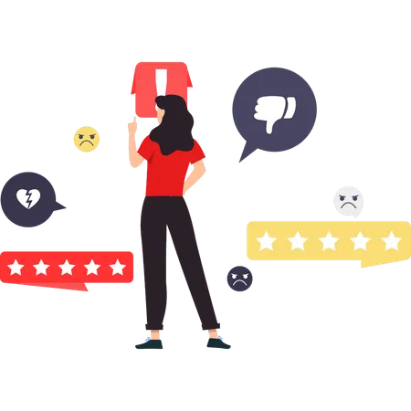 Girl is looking at rating messages  Illustration