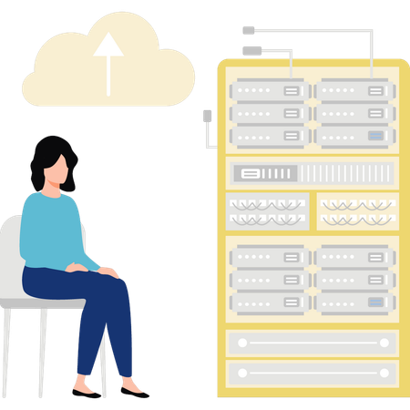 Girl is looking at server storage  Illustration