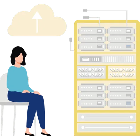 Girl is looking at server storage  Illustration