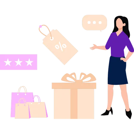 Girl Looking At Shopping Discount Illustration