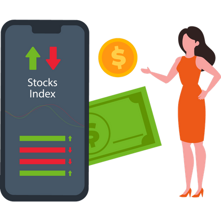 Girl is looking at stock index  Illustration