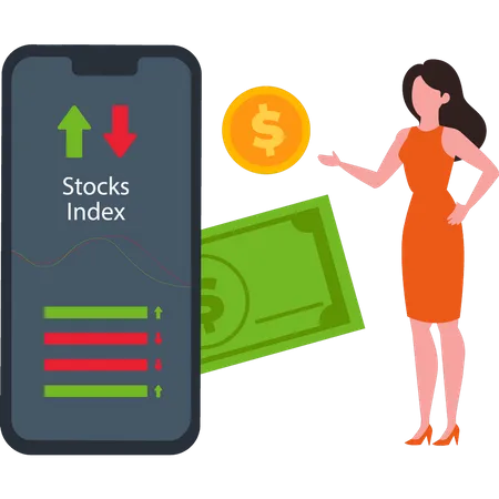 The Girl Is Looking At The Stock Index Illustration