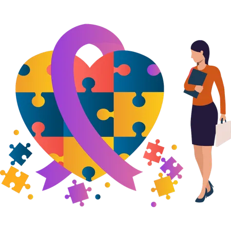 Girl Is Looking At The Autism Ribbon Puzzle Illustration