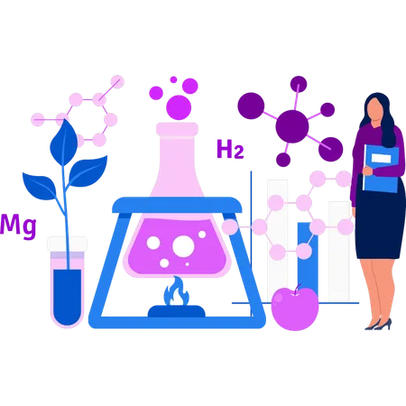 Girl is looking at the beaker on the burner  Illustration