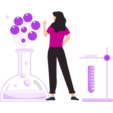 Girl is looking at the bubbles coming from the experiment  Illustration