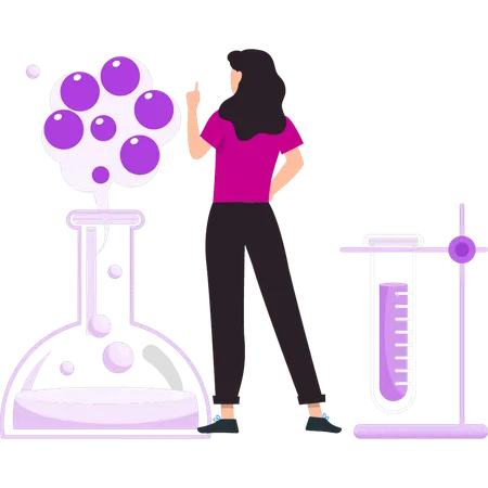 Girl is looking at the bubbles coming from the experiment  Illustration