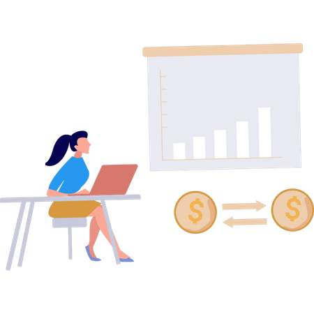 Girl is looking at the business graph  Illustration