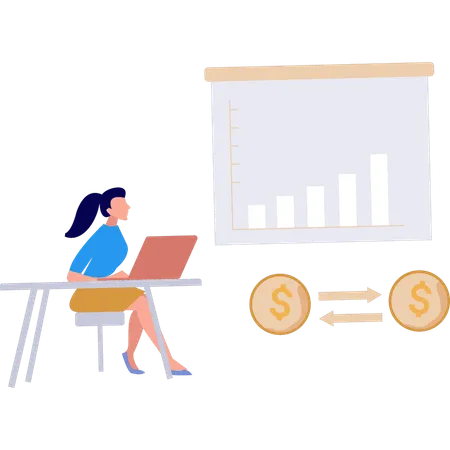 Girl is looking at the business graph  Illustration