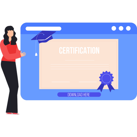Girl is looking at the certificate  일러스트레이션
