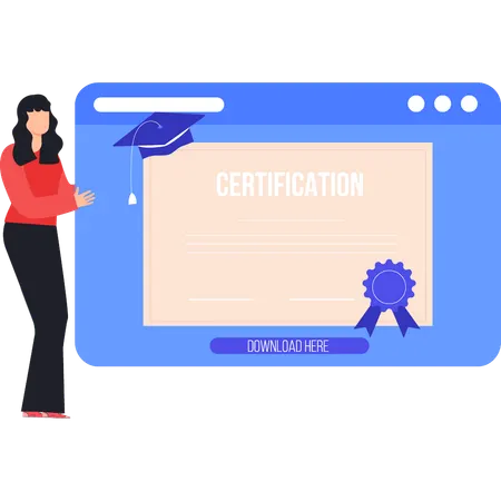 Girl is looking at the certificate  일러스트레이션