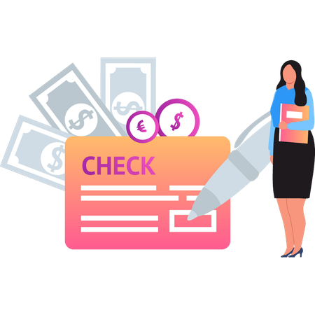 Girl is looking at the check  Illustration