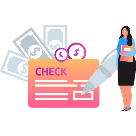 Girl is looking at the check  Illustration