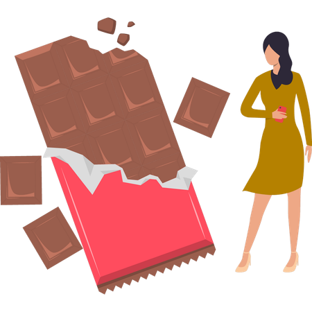 Girl is looking at the chocolate  Illustration