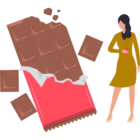 Girl is looking at the chocolate  Illustration