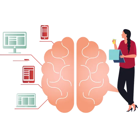 The Girl Is Looking At The Connections Of The Human Brain Illustration
