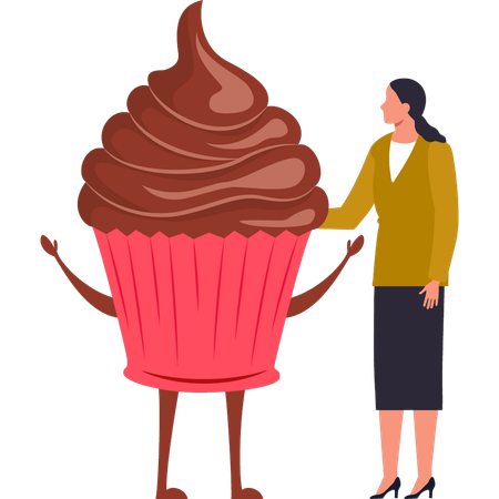 Girl is looking at the cupcake  イラスト