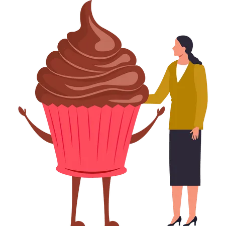 Girl is looking at the cupcake  イラスト