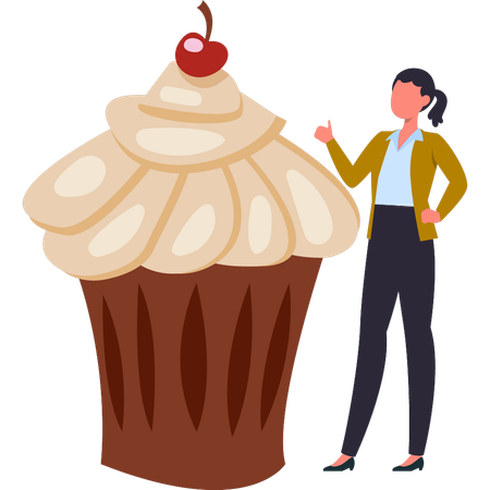 Girl is looking at the cupcake  Illustration