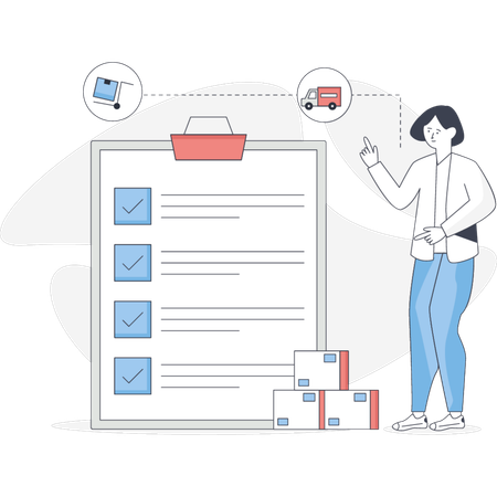 Girl is looking at the delivery list  Illustration