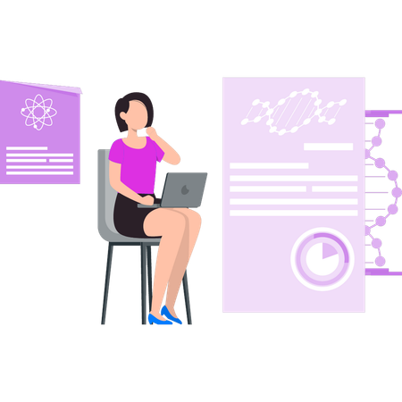 Girl is looking at the DNA structure  Illustration