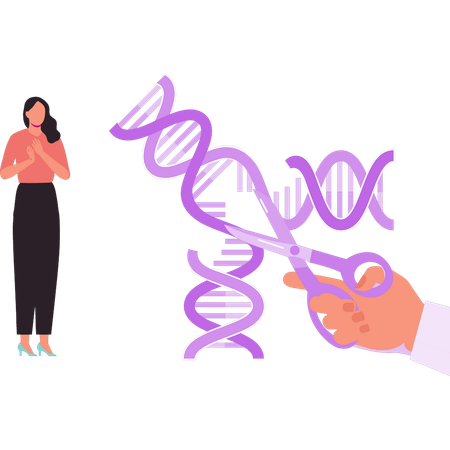 Girl is looking at the DNA structures  イラスト