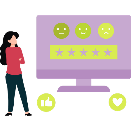Girl is looking at the emojis feedback on screen  Illustration