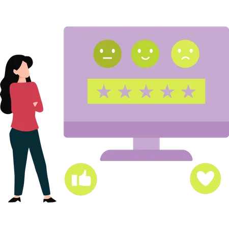 A Girl Is Looking At The Emojis Feedback On Screen Illustration