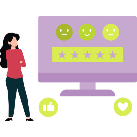 Girl is looking at the emojis feedback on screen  일러스트레이션