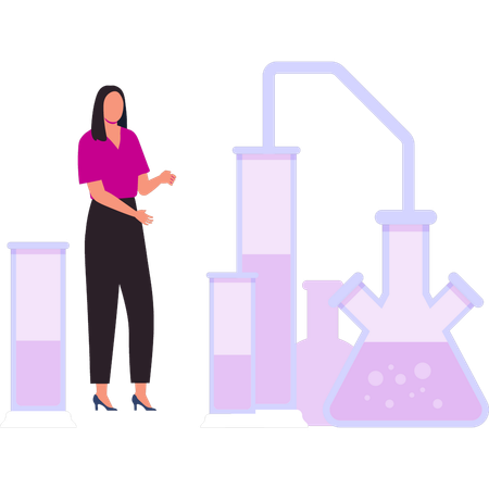 Girl is looking at the experiment in the lab  Illustration