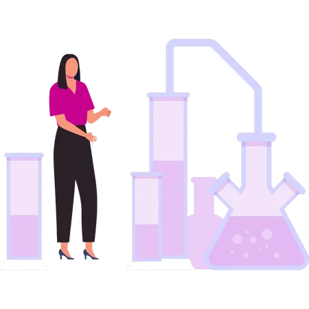 The Girl Is Looking At The Experiment In The Lab Illustration